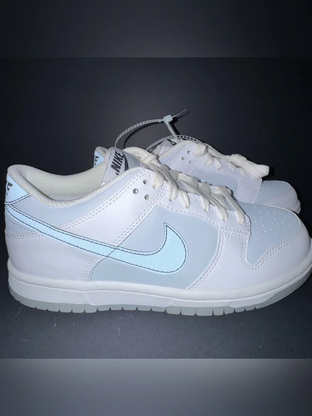 Nike Dunk Low GS “Reflective Swoosh White” Grey Sneakers FV0365 100 Size 4.5Y/6W